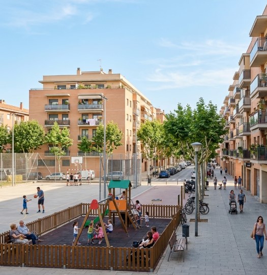 Bloques residenciales, calles y entorno del barrio de Congost en Granollers